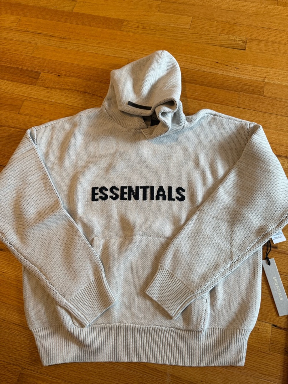 ESSENTIALS Unisex Hooded Knit Sweater in Light Beige (Oatmeal) - Small